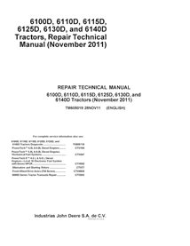 TM605019 John Deere 6100D, 6110D, 6115D, 6125D, 6130D and 6140D compact utility tractor pdf repair technical manual (TM605019)