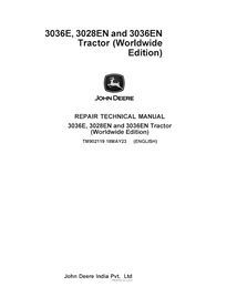 TM902119 Manual técnico de reparación en formato PDF para los tractores John Deere 3036E, 3028EN y 3036EN (TM902119).