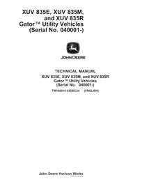 TM160519 Manual técnico em PDF dos veículos utilitários John Deere Gator XUV 835E, XUV 835M e XUV 835R (TM160519)