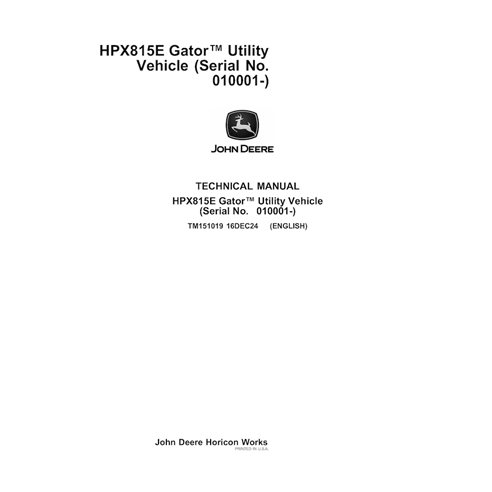TM151019 Manual técnico em PDF do veículo utilitário John Deere HPX 815E Gator (TM151019)