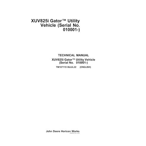 TM107119 Manuel technique PDF du véhicule utilitaire John Deere XUV 825i Gator (TM107119)