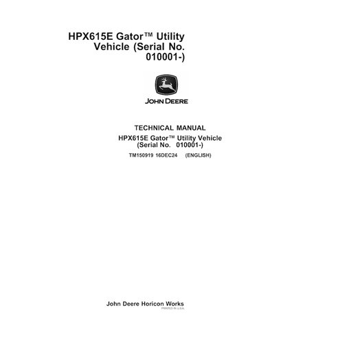 TM150919 Manual técnico em PDF do veículo utilitário John Deere HPX 615E Gator (TM150919)