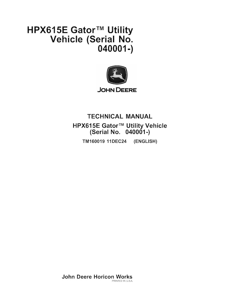 John Deere HPX 615E Gator utility vehicle pdf technical manual (TM160019)