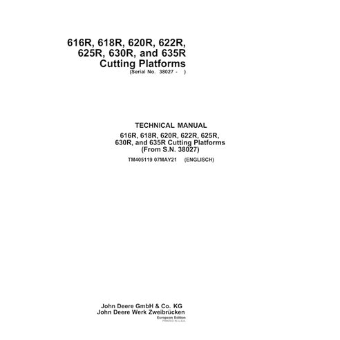 TM405119 Manual técnico en PDF de los cabezales John Deere 616R, 618R, 620R, 622R, 625R, 630R y 635R (TM405119)