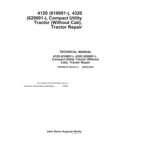 TM105019 Manual técnico de reparación del tractor utilitario compacto John Deere 4120, 4320 (TM105019)