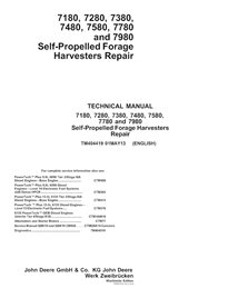 TM404419 John Deere 7180, 7280, 7380, 7480, 7580, 7780 and 7980 harvester pdf repair technical manual (TM404419)