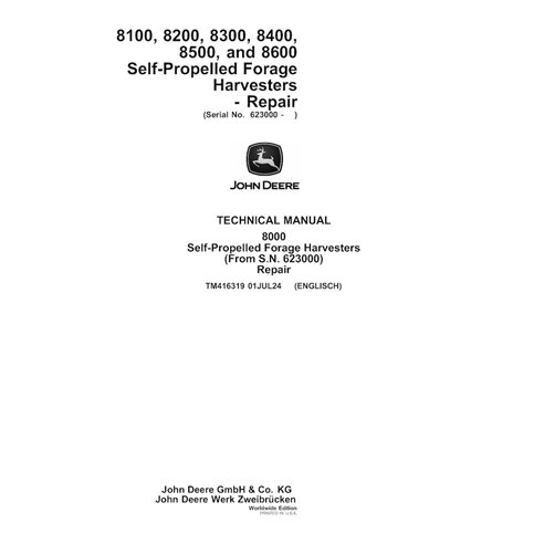 TM413619 Manual técnico de reparación en formato PDF para las cosechadoras John Deere 7180, 7280, 7380, 7480, 7580, 7780 y 7980