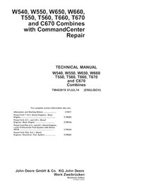 TM402619 Manuel technique de réparation PDF pour moissonneuses-batteuses John Deere W540, W550, W650, W660, T550, T560, T660,...