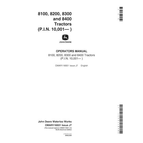 JD-OMAR116931-EN Manual del operador del tractor John Deere 8100, 8200, 8300 y 8400 (PDF) (OMAR116931)