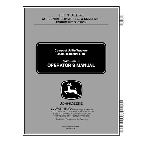 OMLVU13194 Manual do operador em PDF para tratores utilitários compactos John Deere 4510, 4610 e 4710 (OMLVU13194)