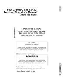 JD-OMSJ21199 Manuel d'utilisation du tracteur John Deere 5036C, 5039C, 5041C et 5042C (OMSJ21199) (OMSJ21199)