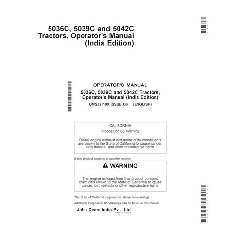 JD-OMSJ21199 Manuel d'utilisation PDF du tracteur John Deere 5036C, 5039C, 5041C et 5042C (OMSJ21199)