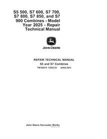 TM180019 John Deere S5 500, S7 600, S7 700, S7 800, S7 850, and S7 900 combine pdf repair technical manual (TM180019)