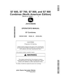 JD-OMDXE14950 Manuel d'utilisation de la moissonneuse-batteuse John Deere S7 600, S7 700, S7 800, S7 850, S7 900 (OMDXE14950)...