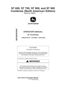 JD-OMDXE16419 Manual do operador da colheitadeira John Deere S7 600, S7 700, S7 800, S7 850, S7 900 em PDF (OMDXE164190)