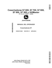 JD-OMDXE15289 Manual do operador da colheitadeira John Deere S7 600, S7 700, S7 800, S7 850, S7 900 em PDF ES (OMDXE15271)