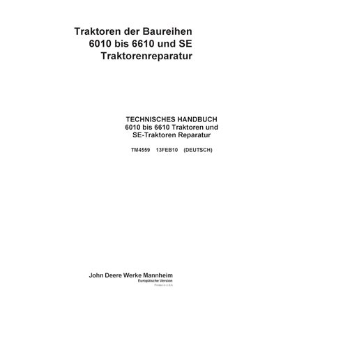 TM4558 Manual técnico de reparo em PDF para tratores John Deere 6010, 6110, 6210, 6310, 6410, 6510, 6610 e SE (TM4558)