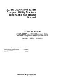 TM143919-01OCT24 Manual de diagnóstico e reparo em PDF para tratores John Deere 2032R, 2036R e 2038R, número de série GH10000...