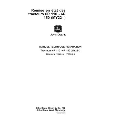 TM414928 Manual técnico de reparo em PDF para tratores John Deere 6R 110, 6R 120, 6R 130, 6R 140 e 6R 150 (TM414928)