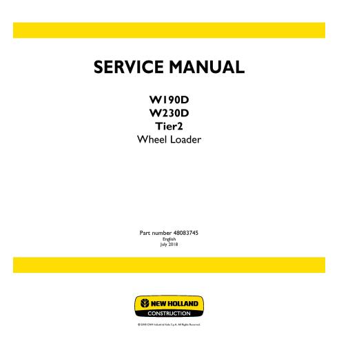 Manual de servicio de la cargadora de ruedas New Holland W190D / W230D Tier 2 - Construcción New Holland manuales