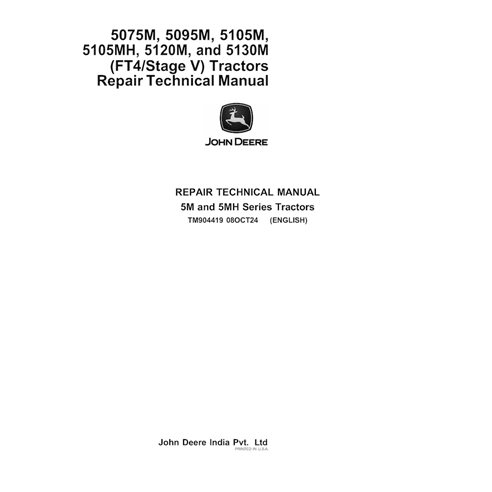 TM904419 John Deere 5075M, 5095M, 5105M, 5105MH, 5120M, 5130M (FT4/Stage V) tractor pdf repair technical manual (TM904419)
