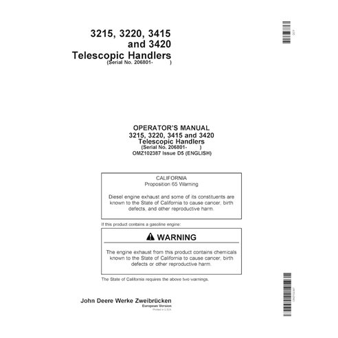JD-OMZ102387-EN Manual do operador da manipuladora telescópica John Deere 3215, 3220, 3415 e 3420 (OMZ102387) (OMZ102387)