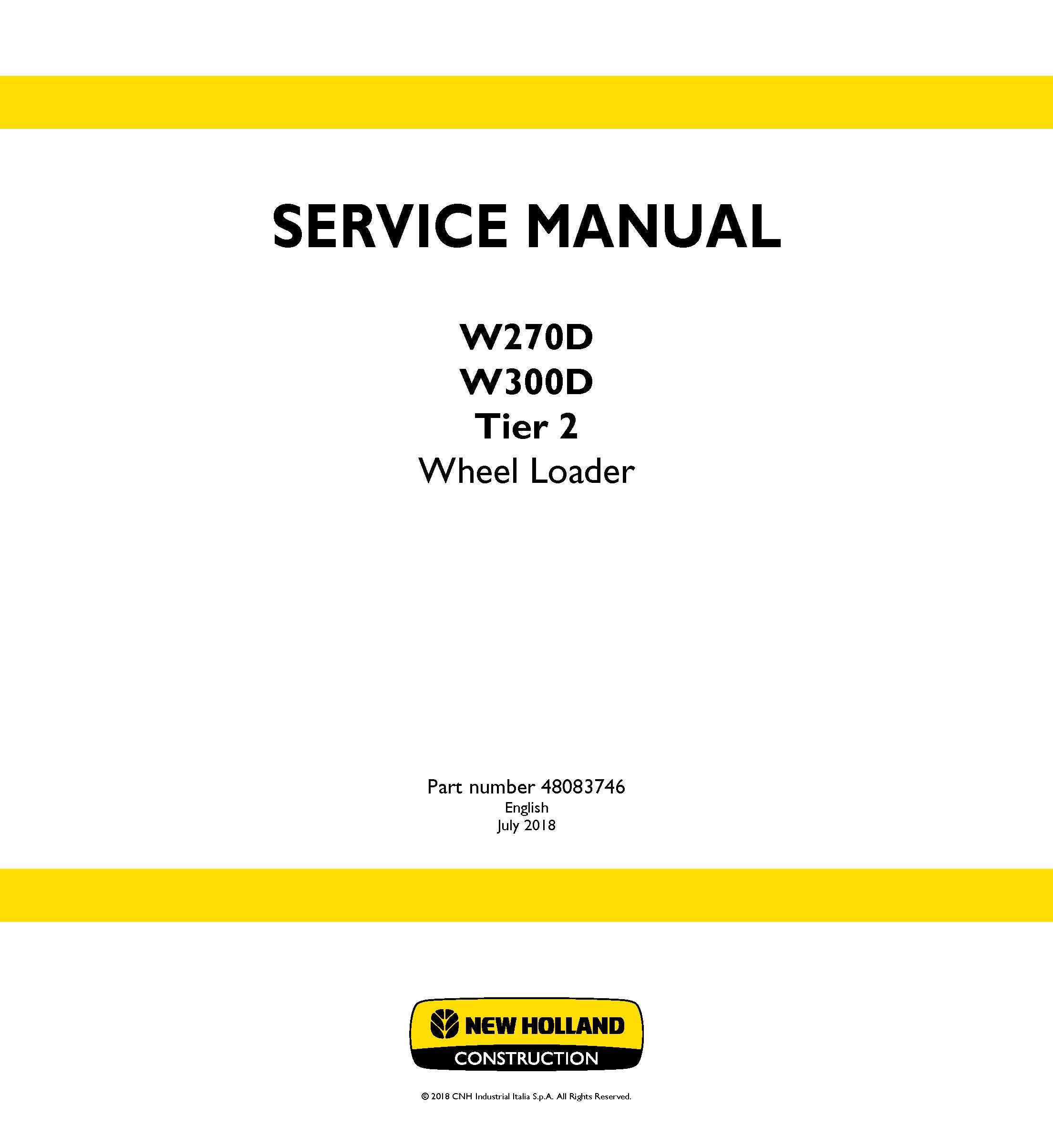 Manual de servicio de la cargadora de ruedas New Holland W270D / W300D