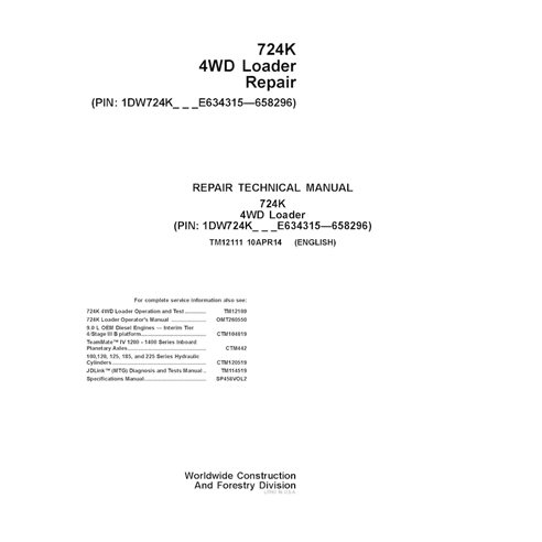 TM12111 Manual técnico de reparación de la cargadora de ruedas John Deere 724K (TM12111)