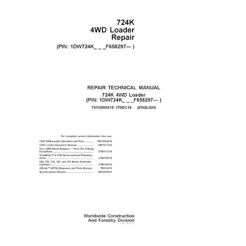 TM13055X19 John Deere 724K wheel loader repair technical manual (TM13055X19)