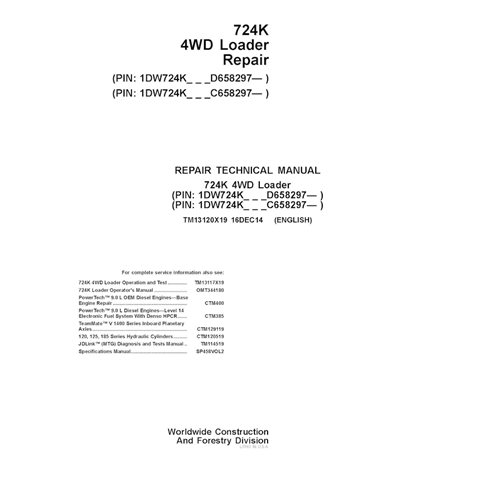 TM13120X19 Manual técnico de reparo da pá carregadeira John Deere 724K (TM13120X19)
