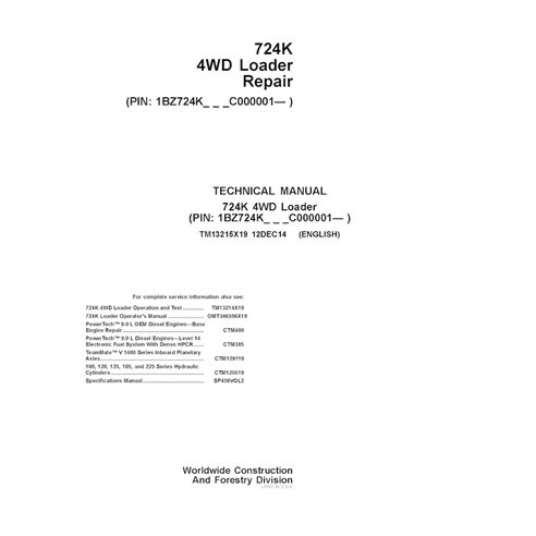TM13215X19 Manual técnico de reparo da pá carregadeira John Deere 724K (TM13215X19)