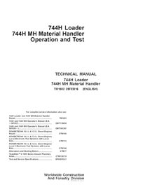 TM1602 Manual técnico de operación y prueba de la cargadora de ruedas John Deere 744H, 744H MH (TM1602)