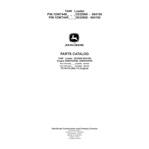 PC10174 Catálogo de repuestos para cargadora de ruedas John Deere 744K SN 632968-664100 (PC10174)
