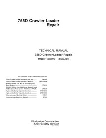 TM2367 Manuel technique de réparation de la chargeuse sur chenilles John Deere 755D (TM2367)