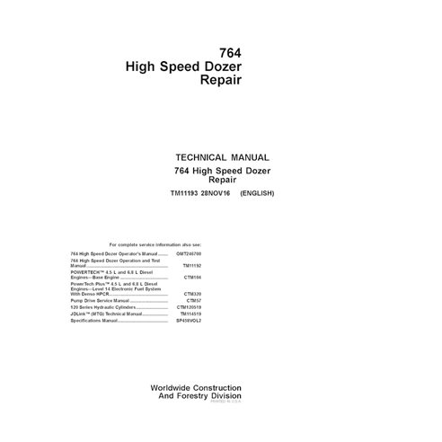 TM11193 John Deere 764 dozer repair technical manual (TM11193)