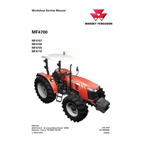 Manual de servicio del taller del tractor Massey Ferguson 4707/4708 / F4709 / 4710 - Massey Ferguson manuales