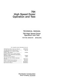 TM11192 John Deere 764 dozer operation & test technical manual (TM11192)
