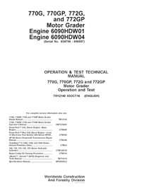 TM12140 Manuel technique d'utilisation et de test des niveleuses John Deere 770G, 770GP, 772G, 772GP SN 634754-656507 (TM12140)