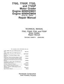 TM12142 Manual técnico de reparo da motoniveladora John Deere 770G, 770GP, 772G, 772GP SN 634754 (TM12142)