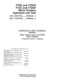 TM13026X19 Manual técnico de operação e teste da motoniveladora John Deere 770G, 770GP, 772G, 772GP PIN F656526 (TM13026X19)