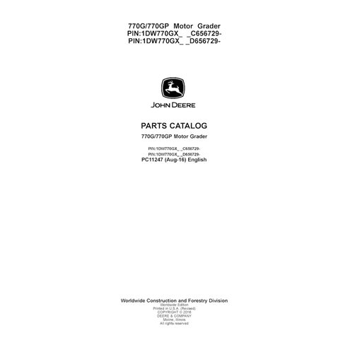 PC11247 Catálogo de piezas para motoniveladoras John Deere 770G, 770GP PIN 656729-, 656729- (PC11247)