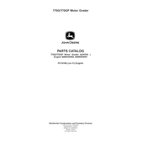 PC10196 Catálogo de piezas para motoniveladoras John Deere 770G, 770GP PIN 634754 (PC10196)