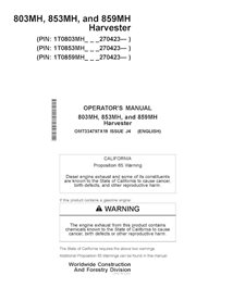 OMT334797X19 Manual do operador da colheitadeira John Deere 803MH, 853MH, 859MH (OMT334797X19)