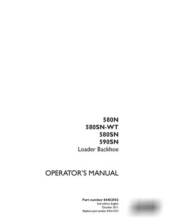 Case 580N, 580SN-WT, 580SN, 590SN backhoe loader operator's manual
