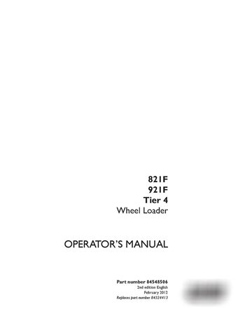 Case 821F, 921F Tier 4 wheel loader operator's manual