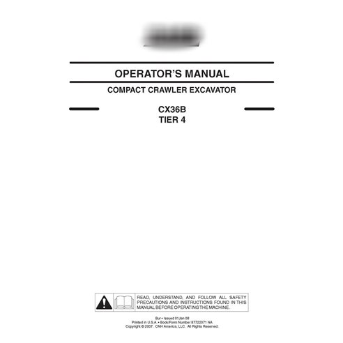 Case CX36B mini excavator operator's manual
