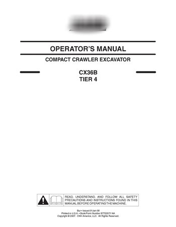 Case CX36B mini excavator operator's manual