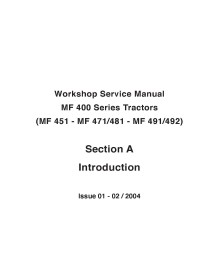 Manuel d'entretien d'atelier de tracteur Massey Ferguson 451/471/481/491/492 - Massey-Ferguson manuels - MF-1449220