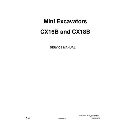 Manuel d'entretien de la mini-pelle Case CX16B, CX18B