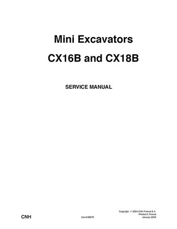 Manual de serviço da miniescavadeira Case CX16B, CX18B